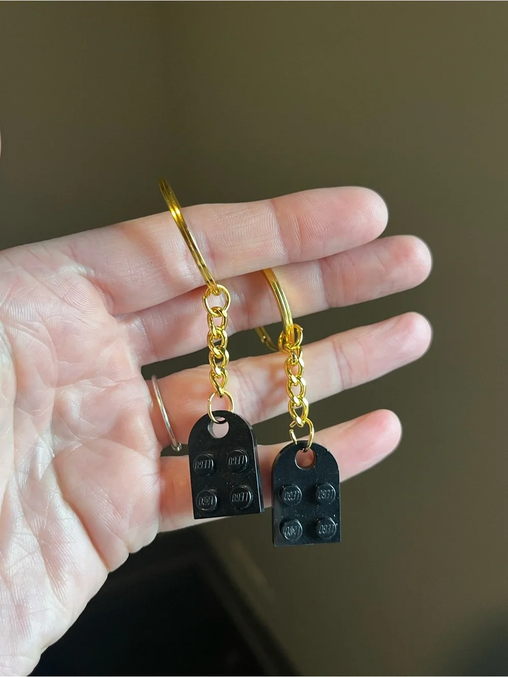 Lego Black Heart Brick Keychain Set with Gold Hardware - Handmade